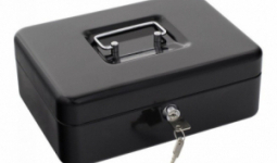 HomestarCash3 pénzkazetta kulcsos zárral fekete színben 90x250x185mm